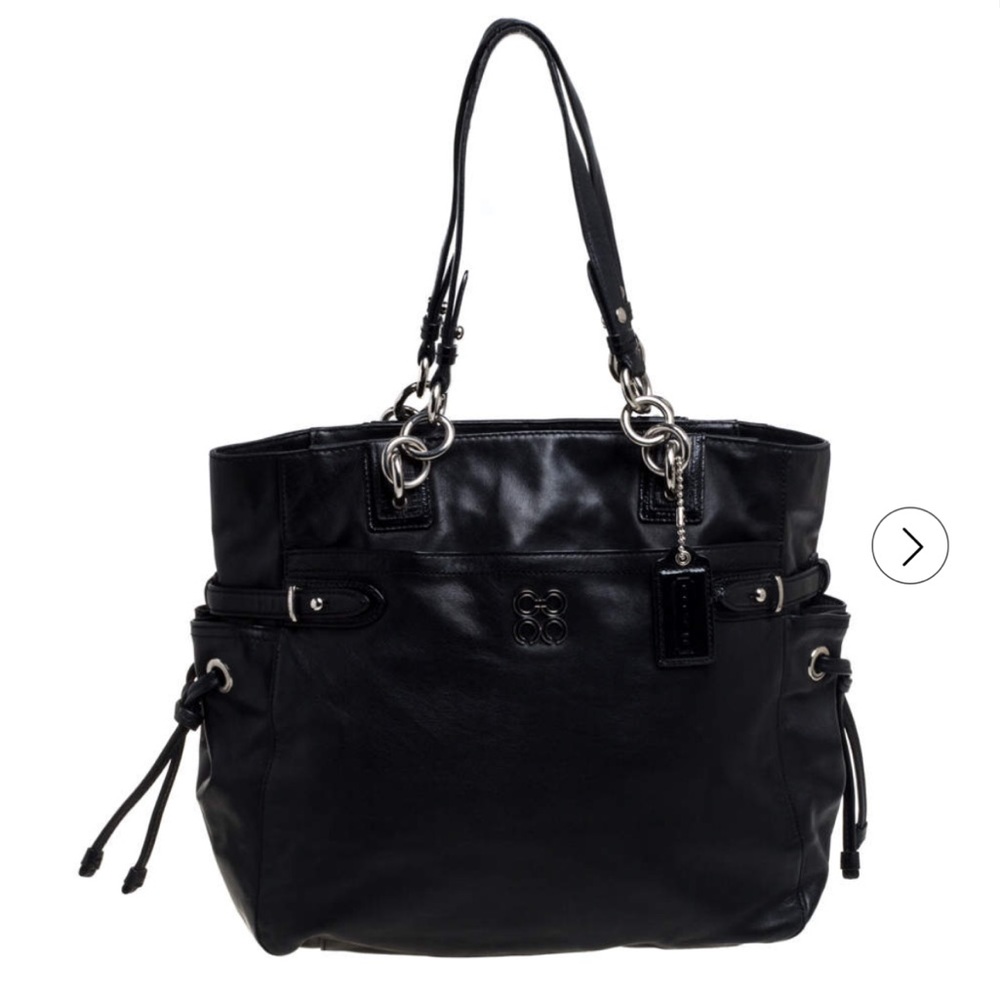 Coach Colette Black Leather Shoulder Bag with Silver Chain Details